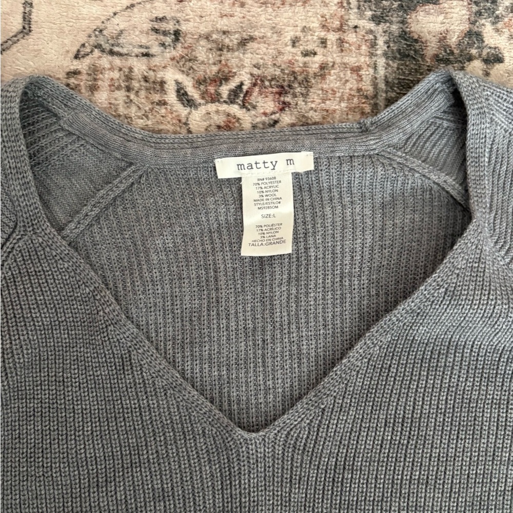 Matty M Women's V-Neck Sweater in Gray - Picture 2 of 6